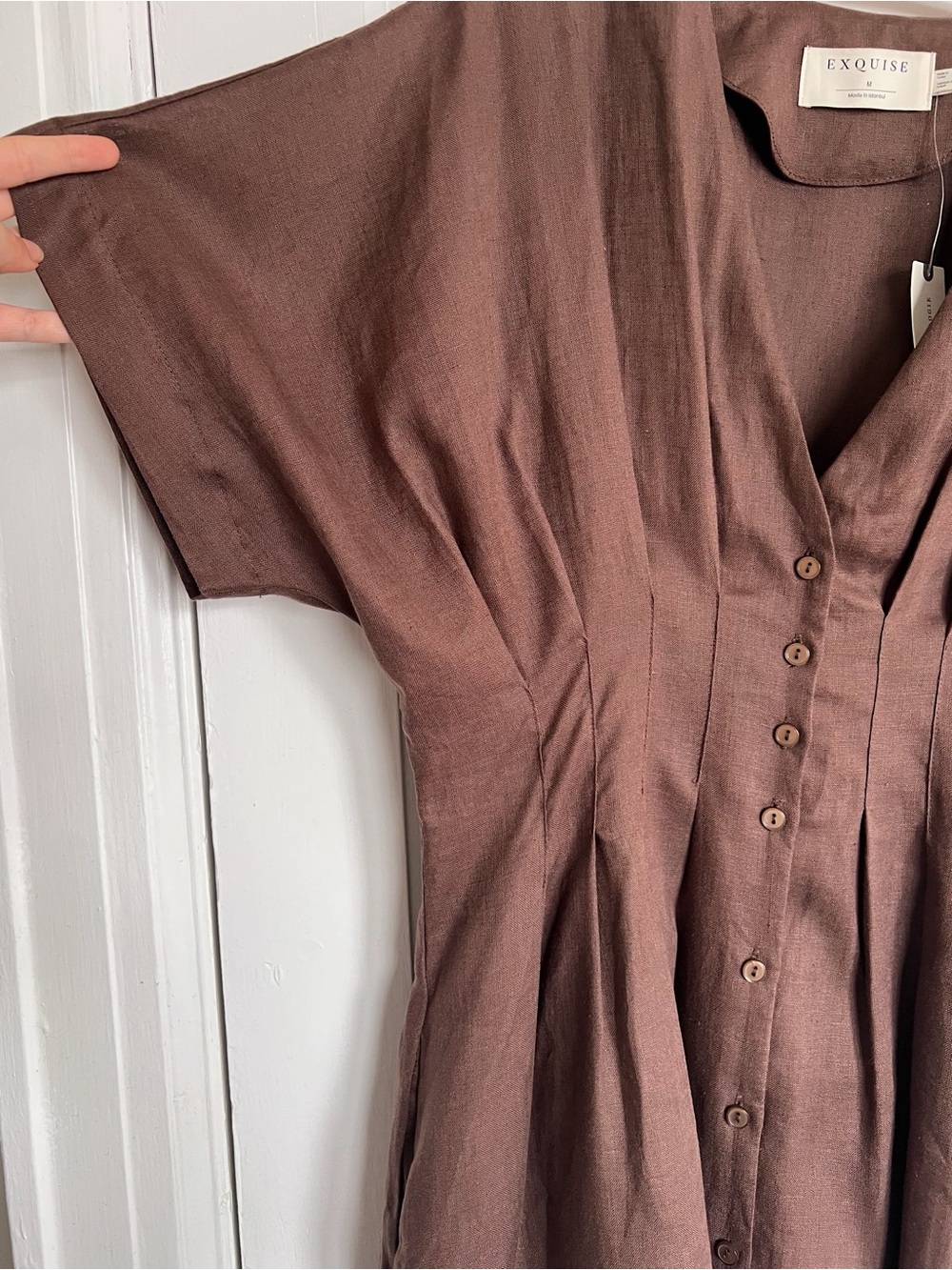 Exquise • Anthropologie Tobie Linen Pleated Mini Shirt Dress fit & flare - Picture 9 of 16